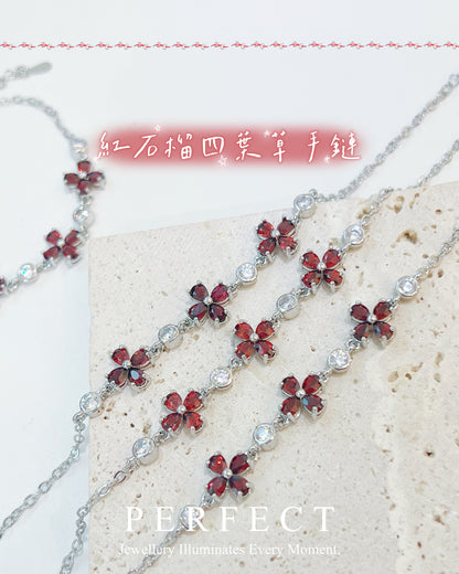 ✨Red Garnet Clover Bracelet | 紅石榴四葉草手鍊✨♥️