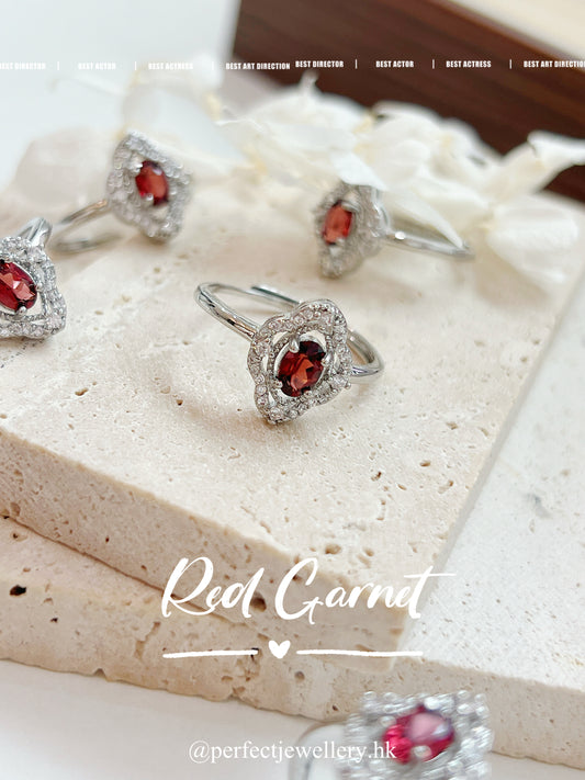 0.6ct Red Garnet Brass Ring | 紅石榴四葉草鏤空戒指✨♥️