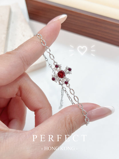 0.4ct Red Garnet Cross Bracelet | 紅石榴十字架手鏈✨♥️