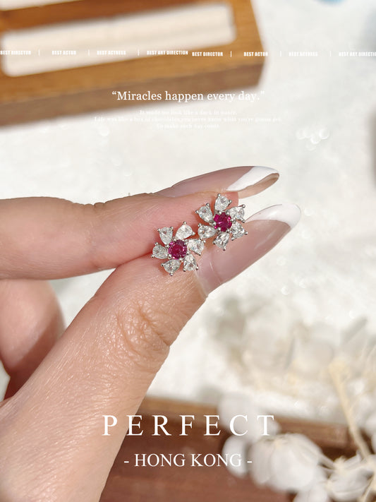 ✨Ruby S925 Earrings| 紅寶石花花🌸耳釘✨♥️