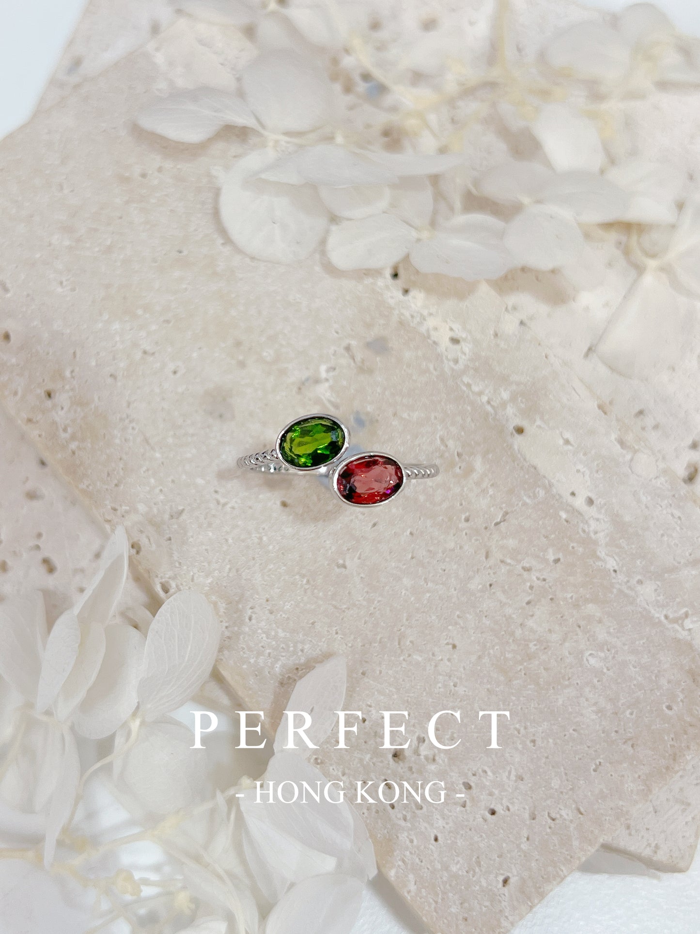 Red Garnet ♥️Diopside  S925 RIng | 紅石榴綠透輝雙石戒指✨💚