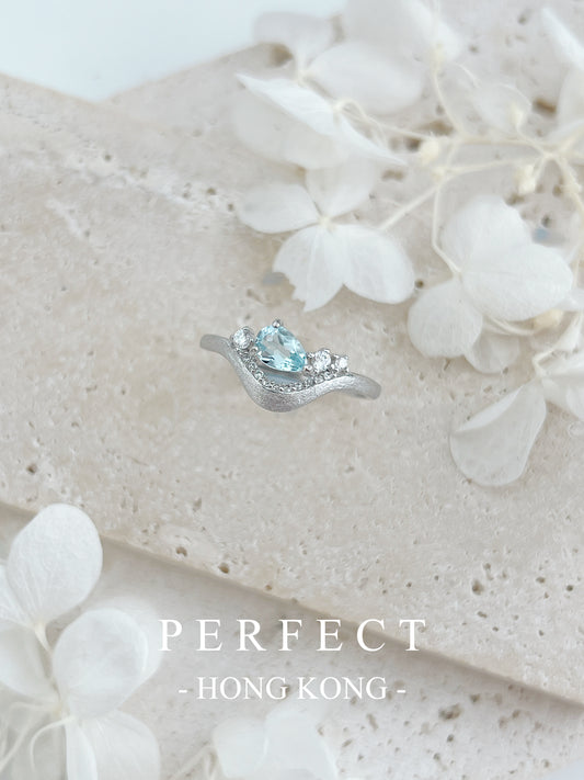 0.6ct 💧Aquamarine S925 Ring | 海藍寶水滴拉絲戒指🩵✨