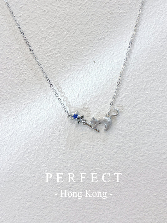 0.06ct Blue Sapphire S925 Necklace｜ 藍寶石星願貓咪項鏈✨💙