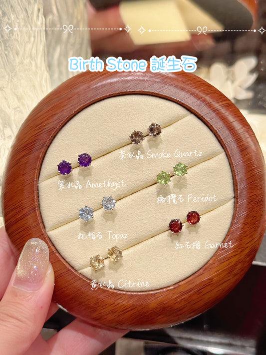 Birth Stone S925 Earrings | 誕生石六爪S925銀耳釘✨