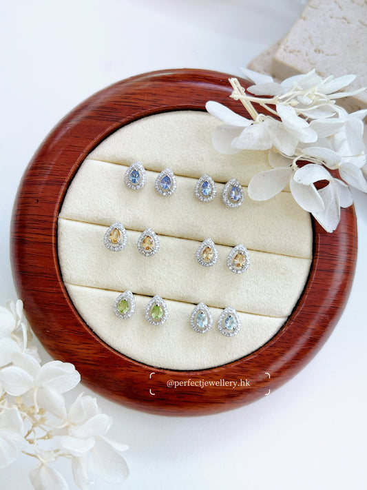 Water Drop Gemstone S925 Earrings | 水滴💧寶石圍鑲耳釘