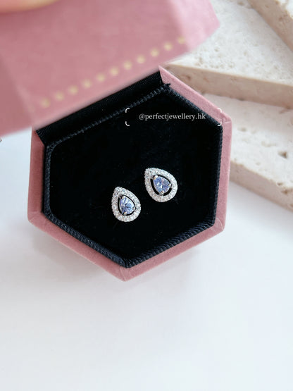 Water Drop Gemstone S925 Earrings | 水滴💧寶石圍鑲耳釘