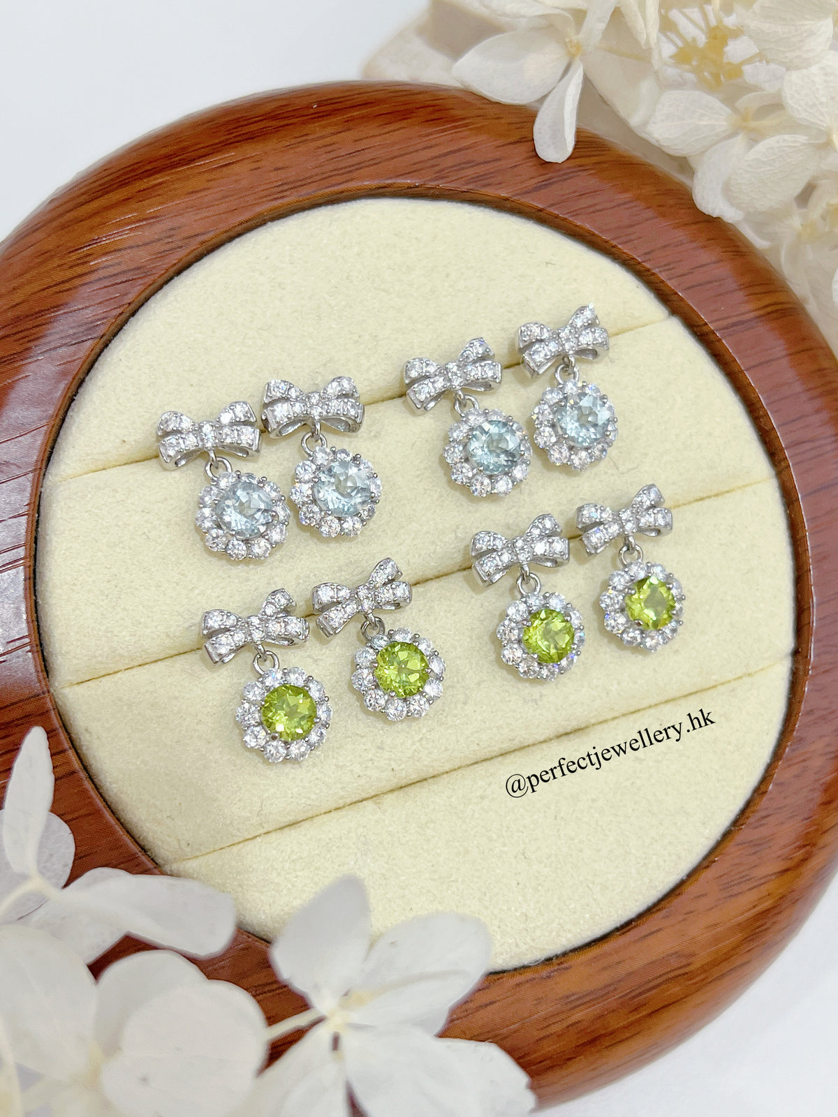 Gemstone Ribbon S925 Earring ✨ 寶石蝴蝶結耳釘