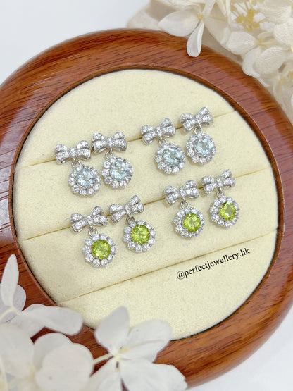 Gemstone Ribbon S925 Earring ✨ 寶石蝴蝶結耳釘