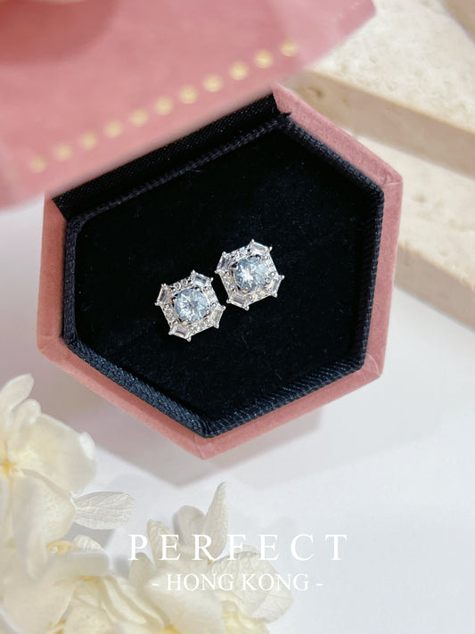 Aquamarine S925 Earrings ｜ 海藍寶🌊方形圍鑲耳釘