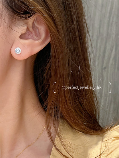 ✨Aquamarine S925 Earrings | 海藍寶🌊圓形圍鑲耳釘✨