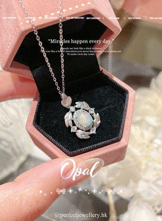 Opal 🌈 S925 Necklace |澳寶桂葉磨沙項鏈✨🍃