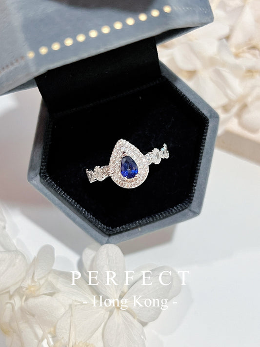Blue Sapphire S925 Ring | 藍寶石水滴圍鑲戒指