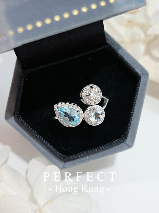 Topaz Aquamarine Trilogy S925 Ring | 托帕石海藍寶莫桑石三石戒指✨