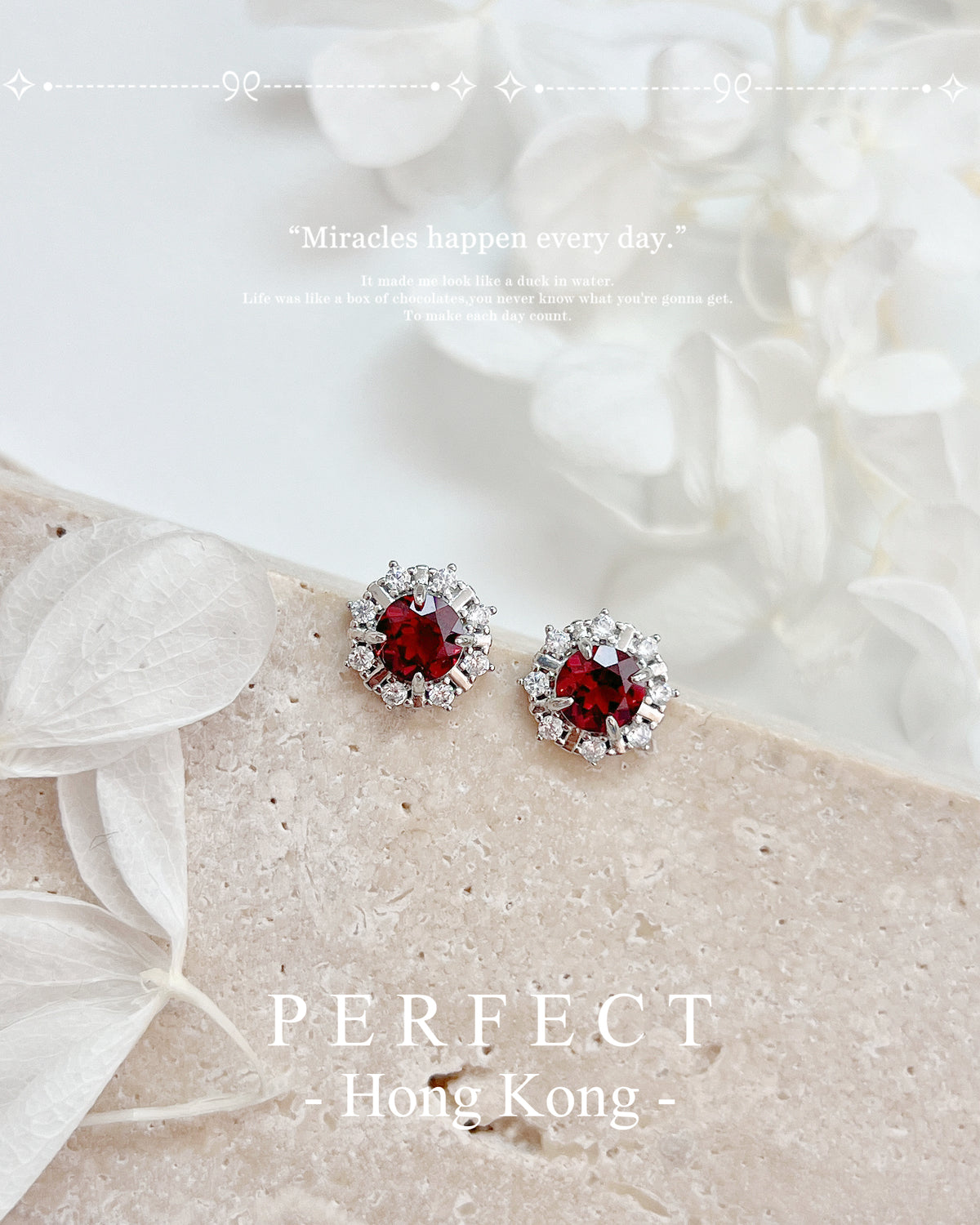 ✨♥️Red Garnet S925 Earrings ｜紅石榴雪花耳釘❄️✨