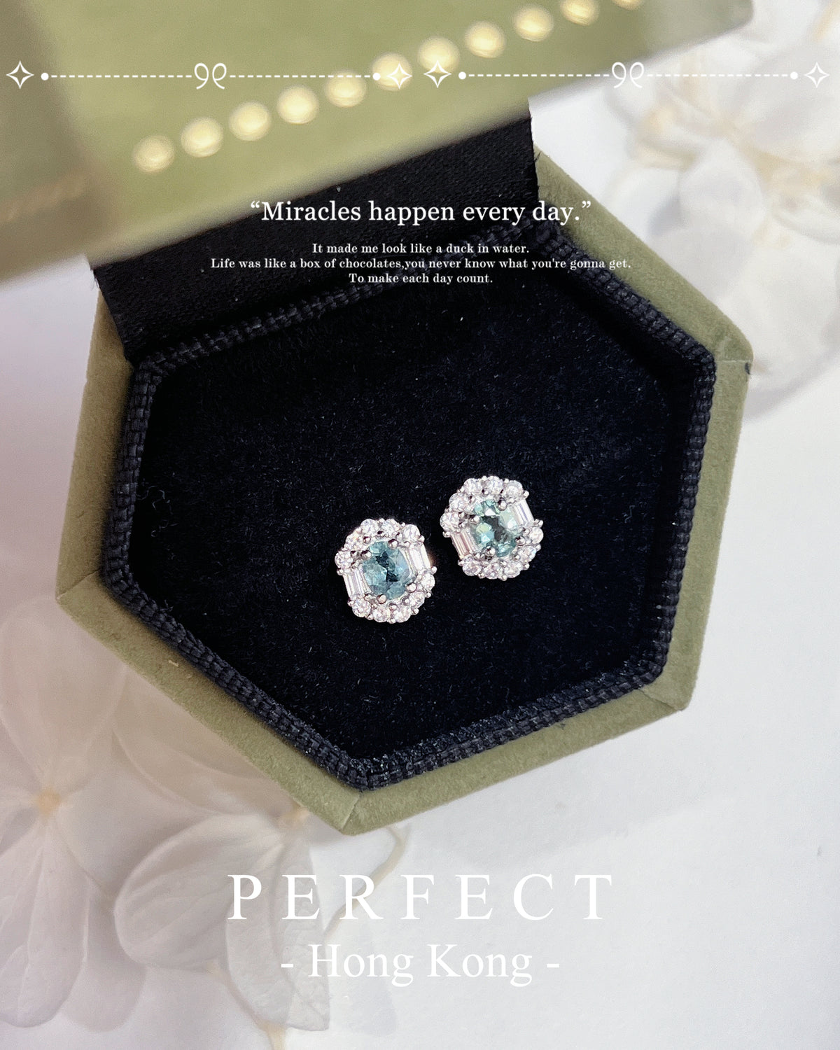 Bluish Green Tourmaline S925 Earrings | 藍綠碧璽圍鑲耳釘