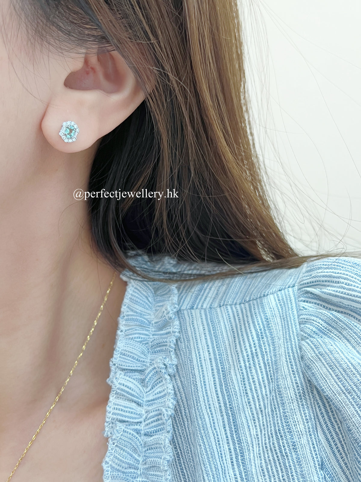 Bluish Green Tourmaline S925 Earrings | 藍綠碧璽圍鑲耳釘