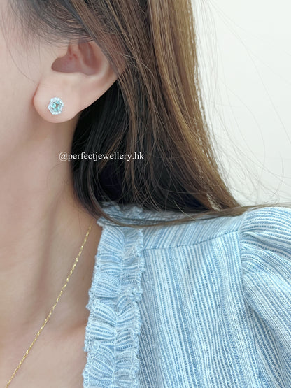 Bluish Green Tourmaline S925 Earrings | 藍綠碧璽圍鑲耳釘