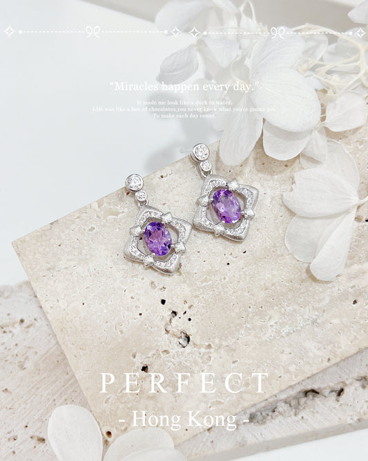 ✨1.5ct Amethyst S925 Earrings | 紫水晶拉絲菱形耳釘✨💜