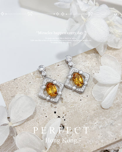 ✨1.5ct Citrine S925 Earrings | 黃水晶拉絲菱形耳釘✨💛