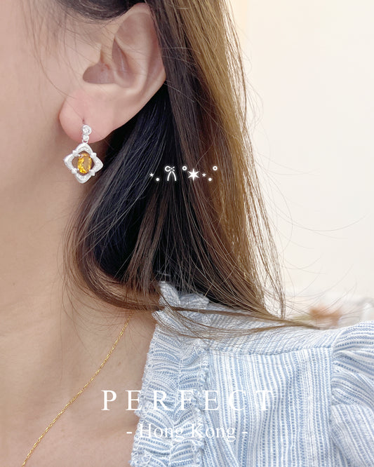 ✨1.5ct Citrine S925 Earrings | 黃水晶拉絲菱形耳釘✨💛