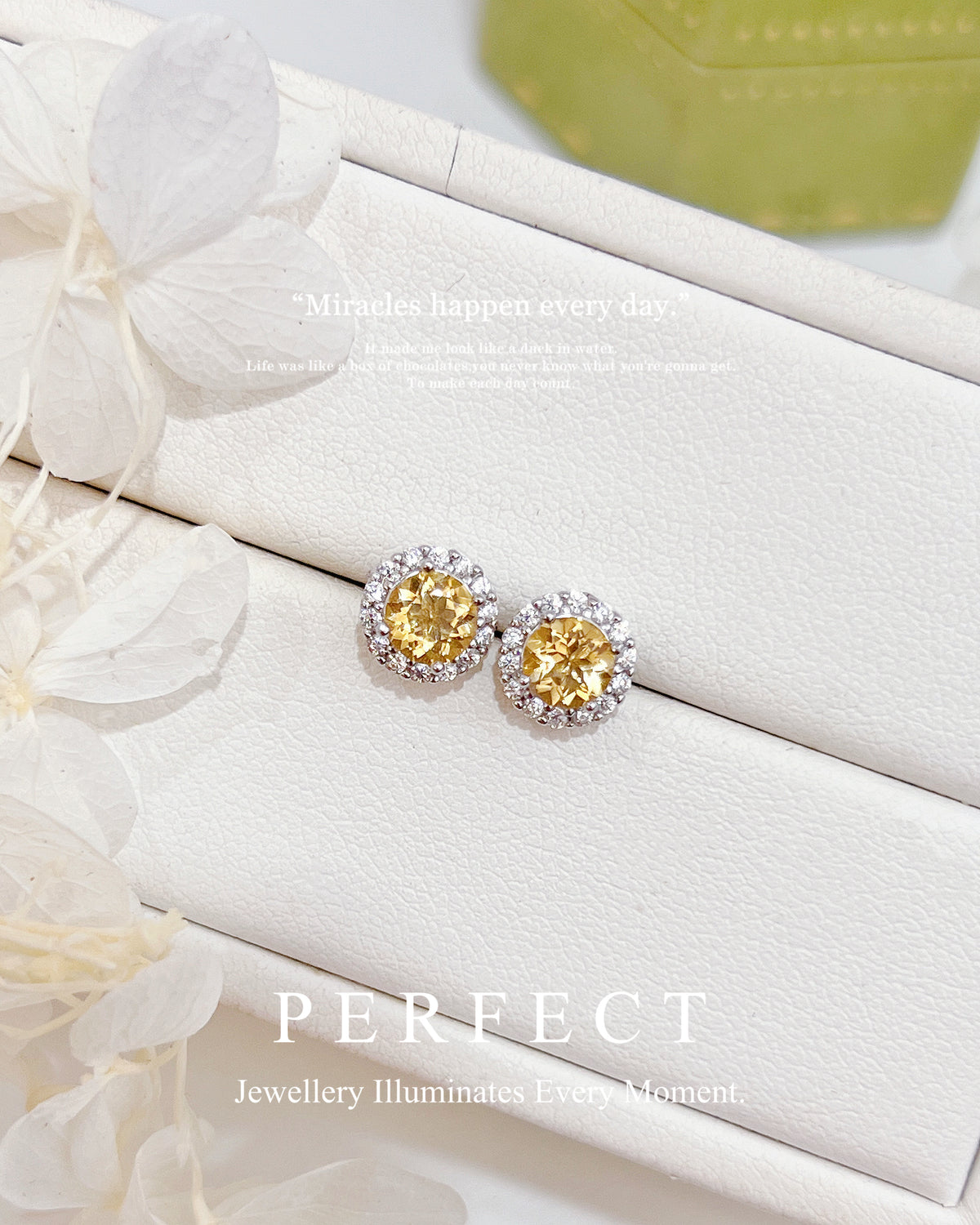Citrine Halo S925 Earrings | 黃水晶圍鑲耳釘