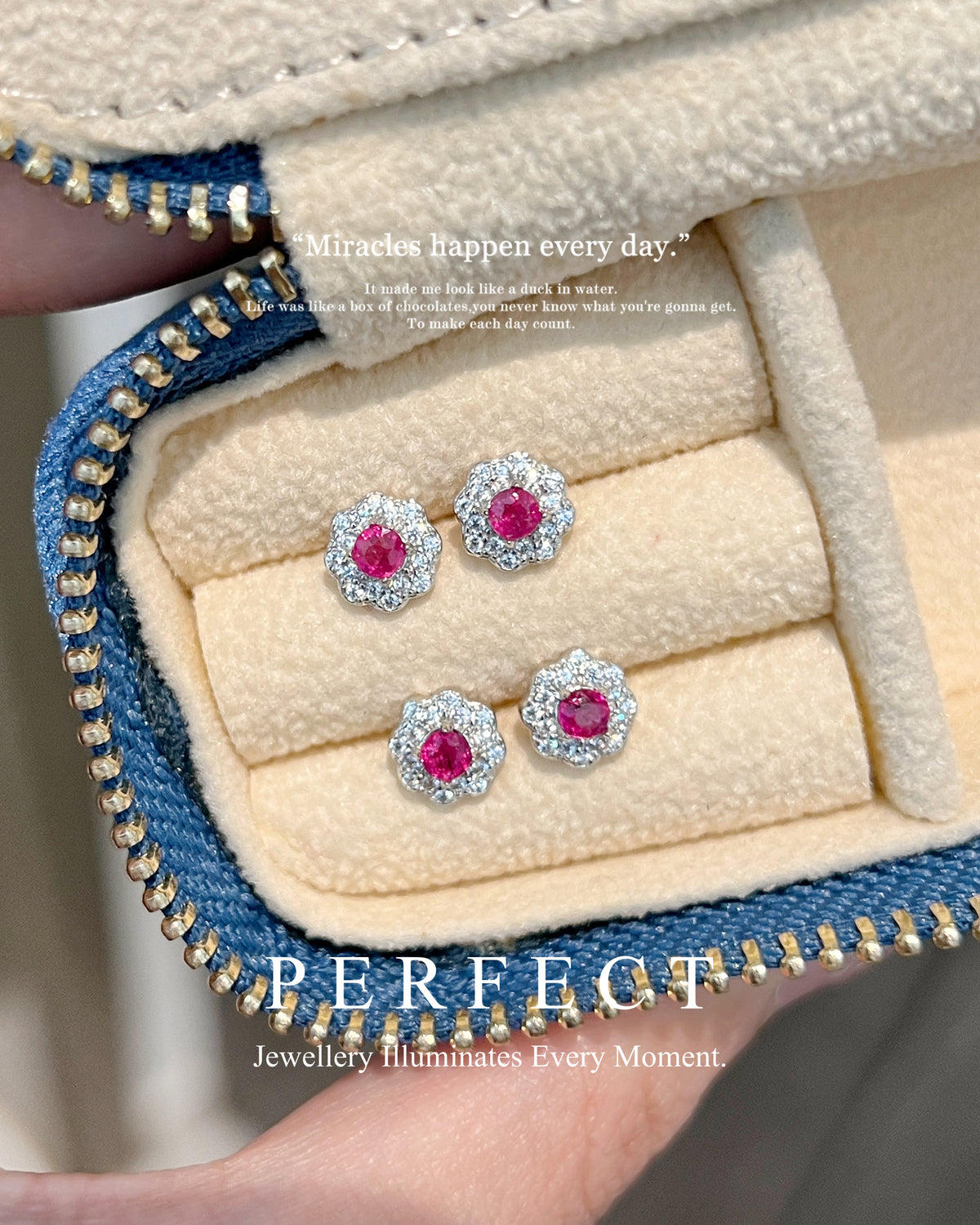 0.25ct Ruby Snowflake S925 Earrings | 紅寶石雪花圍鑲耳釘