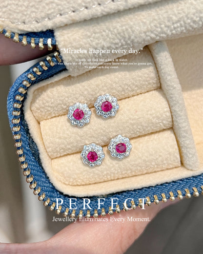 0.25ct Ruby Snowflake S925 Earrings | 紅寶石雪花圍鑲耳釘