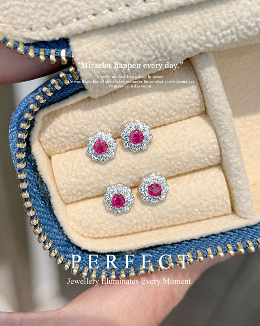 0.25ct Ruby Snowflake S925 Earrings | 紅寶石雪花圍鑲耳釘
