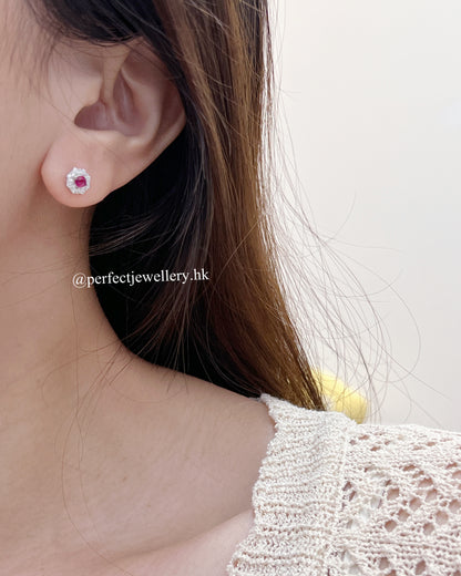 0.25ct Ruby Snowflake S925 Earrings | 紅寶石雪花圍鑲耳釘