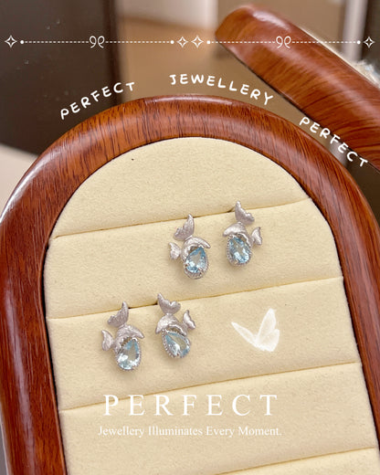 [S925] ✨Aquamarine Nabi🦋 Earrings ｜ 海藍寶蝴蝶耳釘🌊💙✨