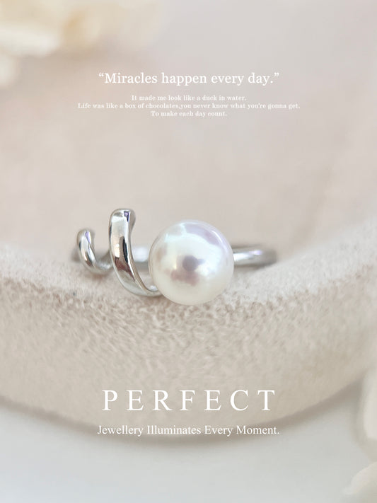 7-7.5mm Freshwater Pearl Ribbon S925 Ring 扭扭絲帶淡水珍珠戒指
