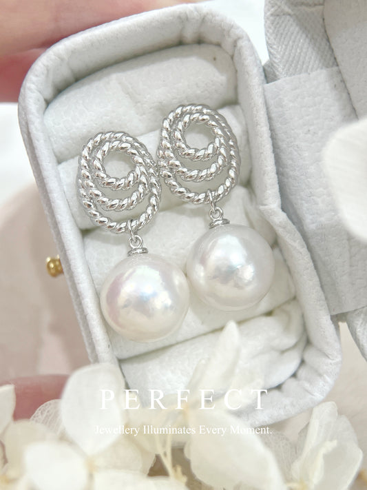 12.8mm Freshwater Pearl S925 Earring | 淡水珍珠麻花圈圈耳釘