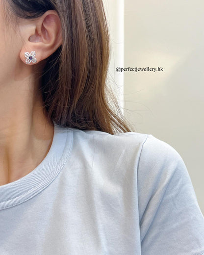 ✨Blue Sapphire Clover S925 Earrings藍寶石拉絲工藝四葉草s925耳釘✨💙
