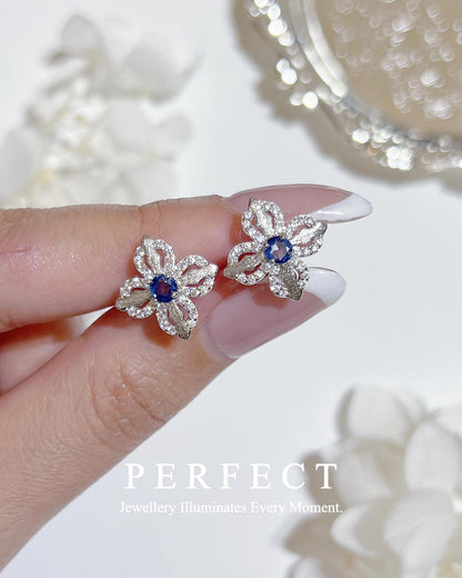 ✨Blue Sapphire Clover S925 Earrings藍寶石拉絲工藝四葉草s925耳釘✨💙
